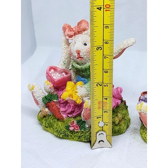 2 Easter Bunny Multicolored Porcelain Rabbit Home Decor Shelf Sitter - Picture 2 of 16